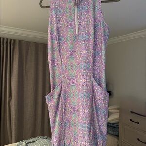 Tzu Tzu Purple and Green Patterned Sleeveless Golf Dress